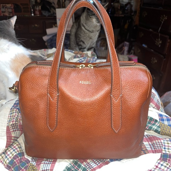 $250 FOSSIL SYDNEY BROWN SATCHEL PURSE NEW COMES w/STRAP LEATHER WELL MADE NICE - Picture 11 of 13